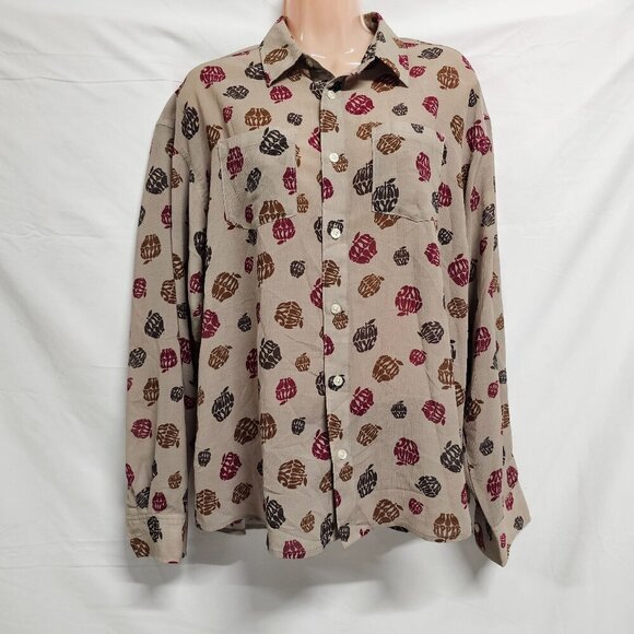 X-Girl Big Apple Women Top Blouse Shirt Size M Beige Chiffon Button Up Long Slee - Picture 1 of 14